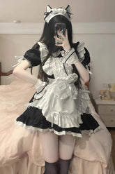 Black/White Maid Short Sleeves Ruffle Plus Size Sweet Lolita Dress